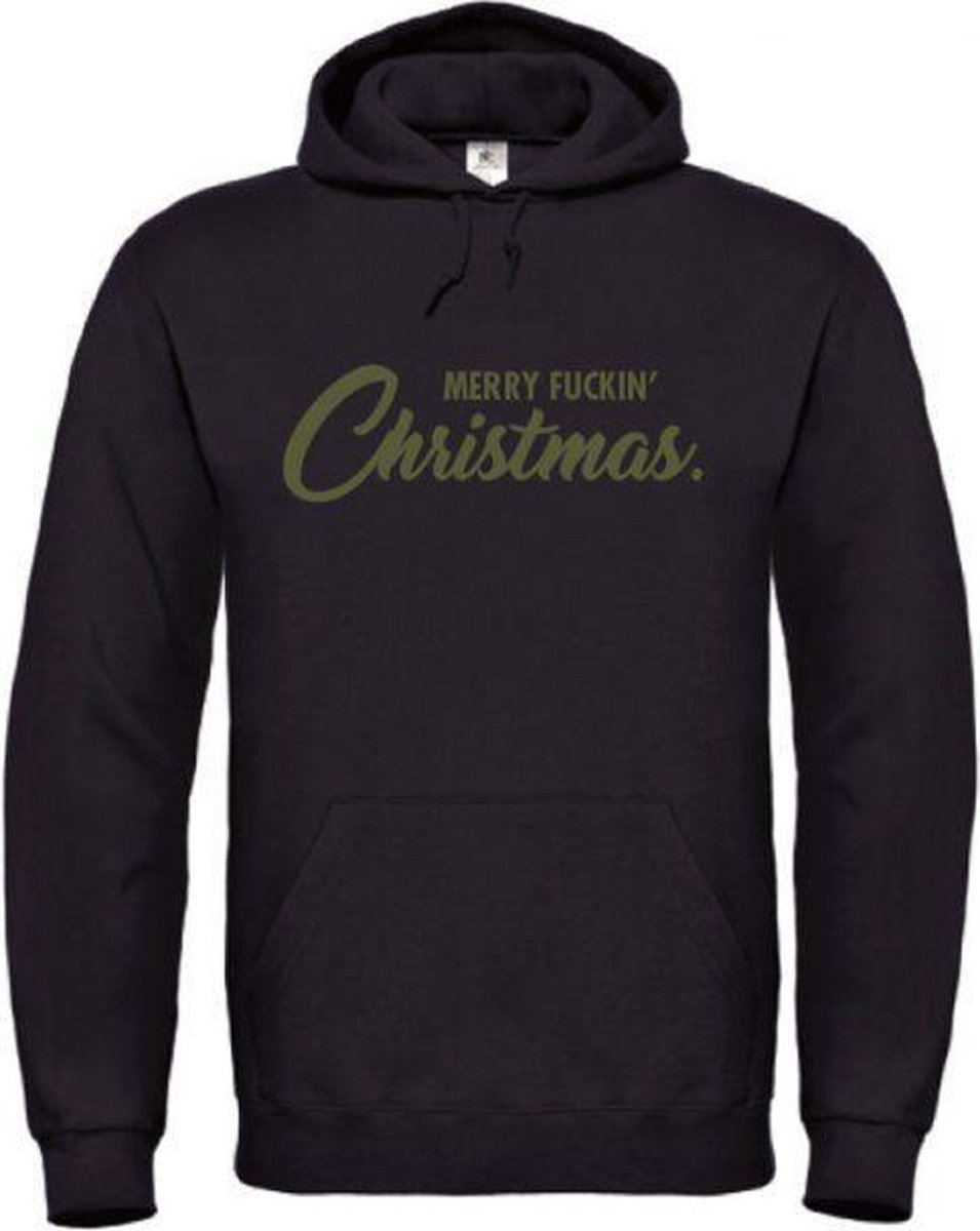 Kerst hoodie zwart XXL - Merry fuckin Christmas - olijfgroen - soBAD. | Kersttrui soBAD. | kerstsweaters volwassenen | kerst hoodie volwassenen | Kerst outfit | Foute kerst truien